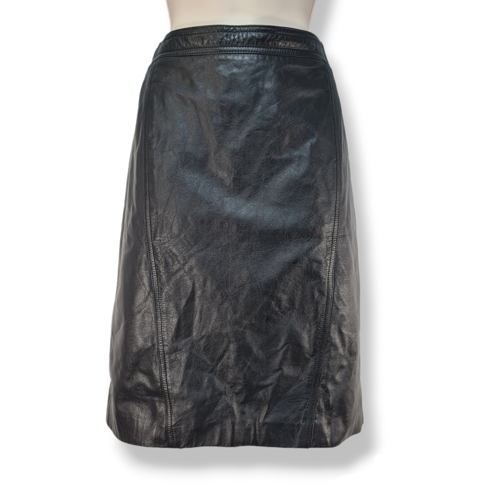 Vintage Brandon Thomas Black Leather Straight Mini Skirt Size 12 A